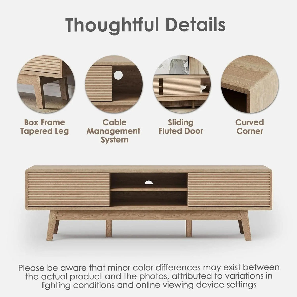 59 Inch Mid Century Modern TV Console Fluted Doors from PriceLows™
