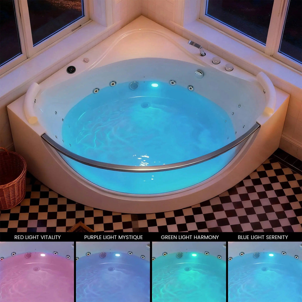 Serenity 59 Inch 2 Person Acrylic Corner Whirlpool 16 Jet Hydromassage Bathtub With | 59 Inch | 2-Person | Bathroom