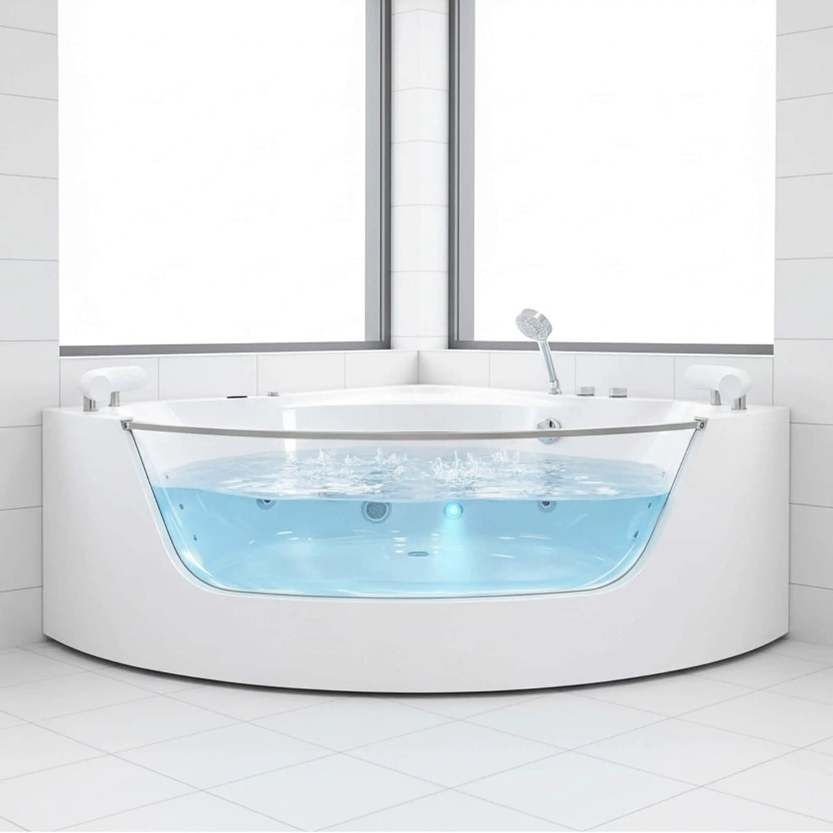 Serenity 59 Inch 2 Person Acrylic Corner Whirlpool 16 Jet Hydromassage Bathtub With | 59 Inch | 2-Person | Bathroom