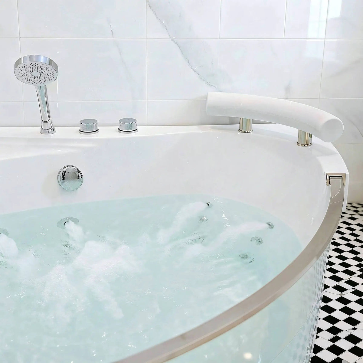 Serenity 59 Inch 2 Person Acrylic Corner Whirlpool 16 Jet Hydromassage Bathtub With | 59 Inch | 2-Person | Bathroom