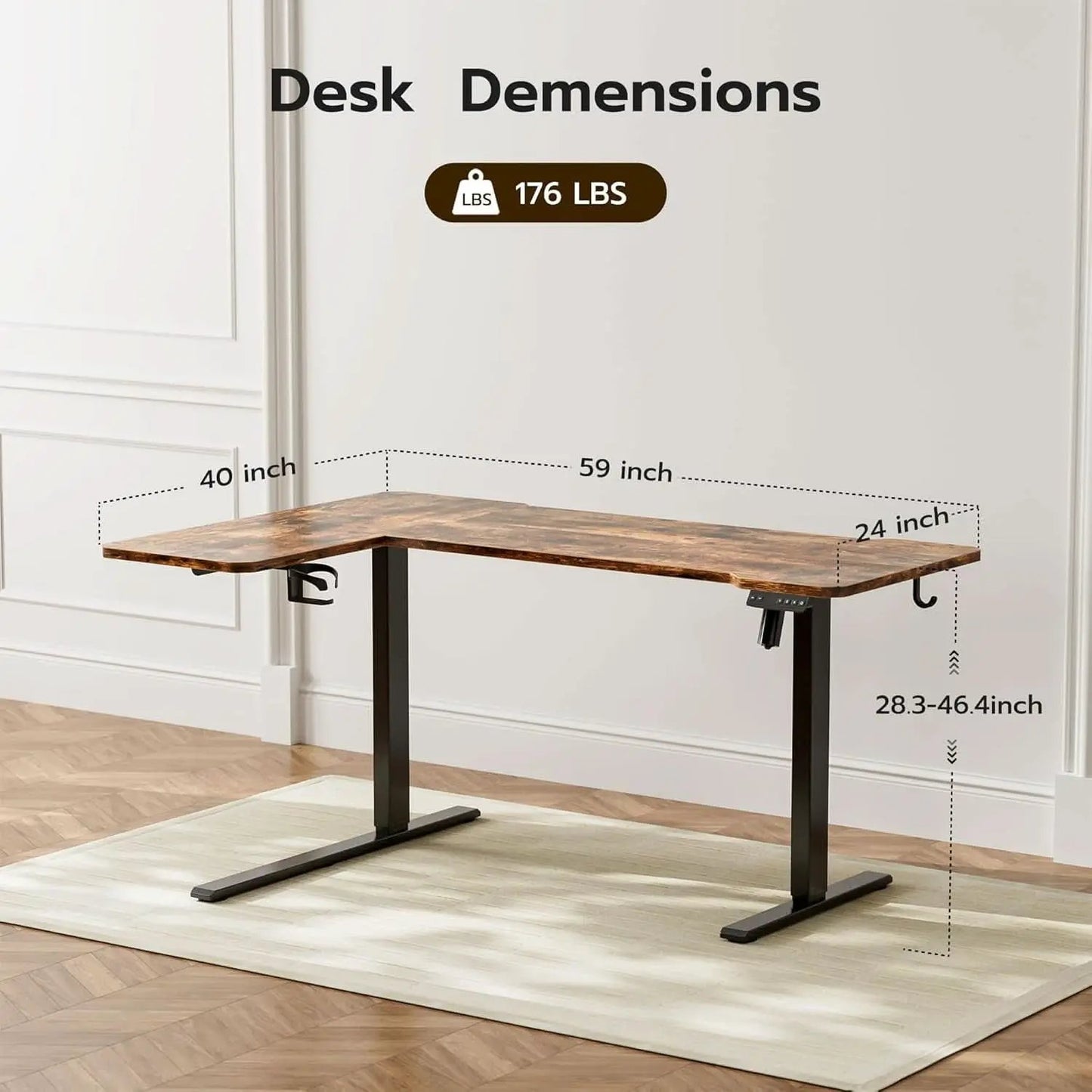 59 Inch Reversible L Shaped Electric Standing Desk Brown from PriceLows™