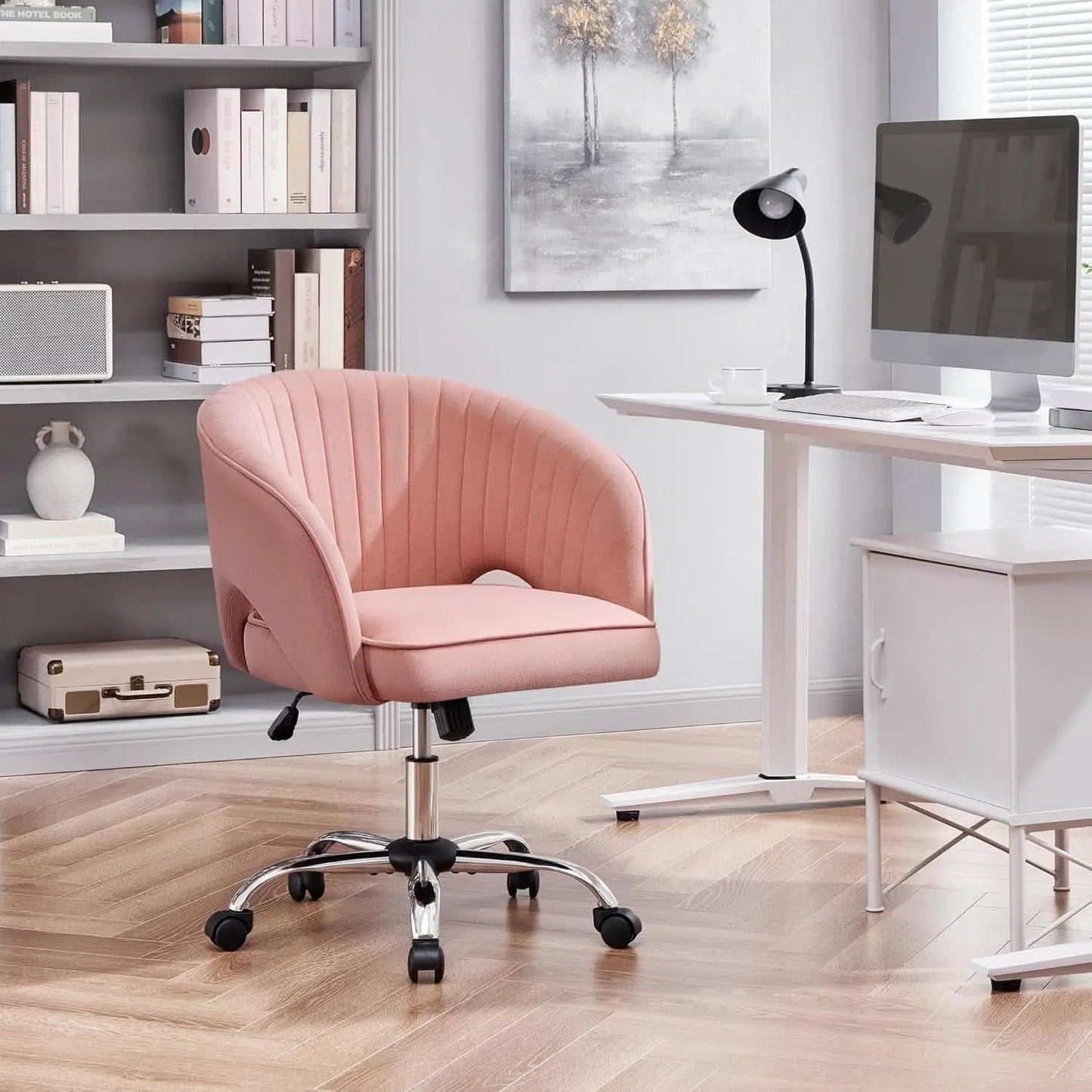 Pink Velvet Desk Chair Backrest Office Chair Modern from PriceLows™