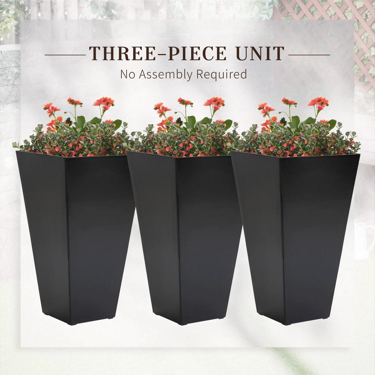 Outsunny Tapered Outdoor Planters | Set Of 3 | Faux Wood Grain Look | Drainage Holes And Plug