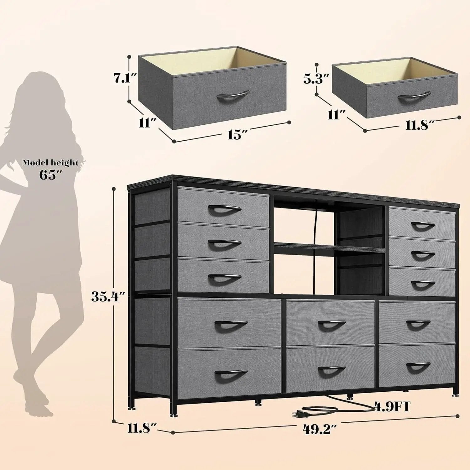 12 Drawer Long Dresser With LED Lights And Built In Power Outlet For Bedroom Storage from PriceLows™