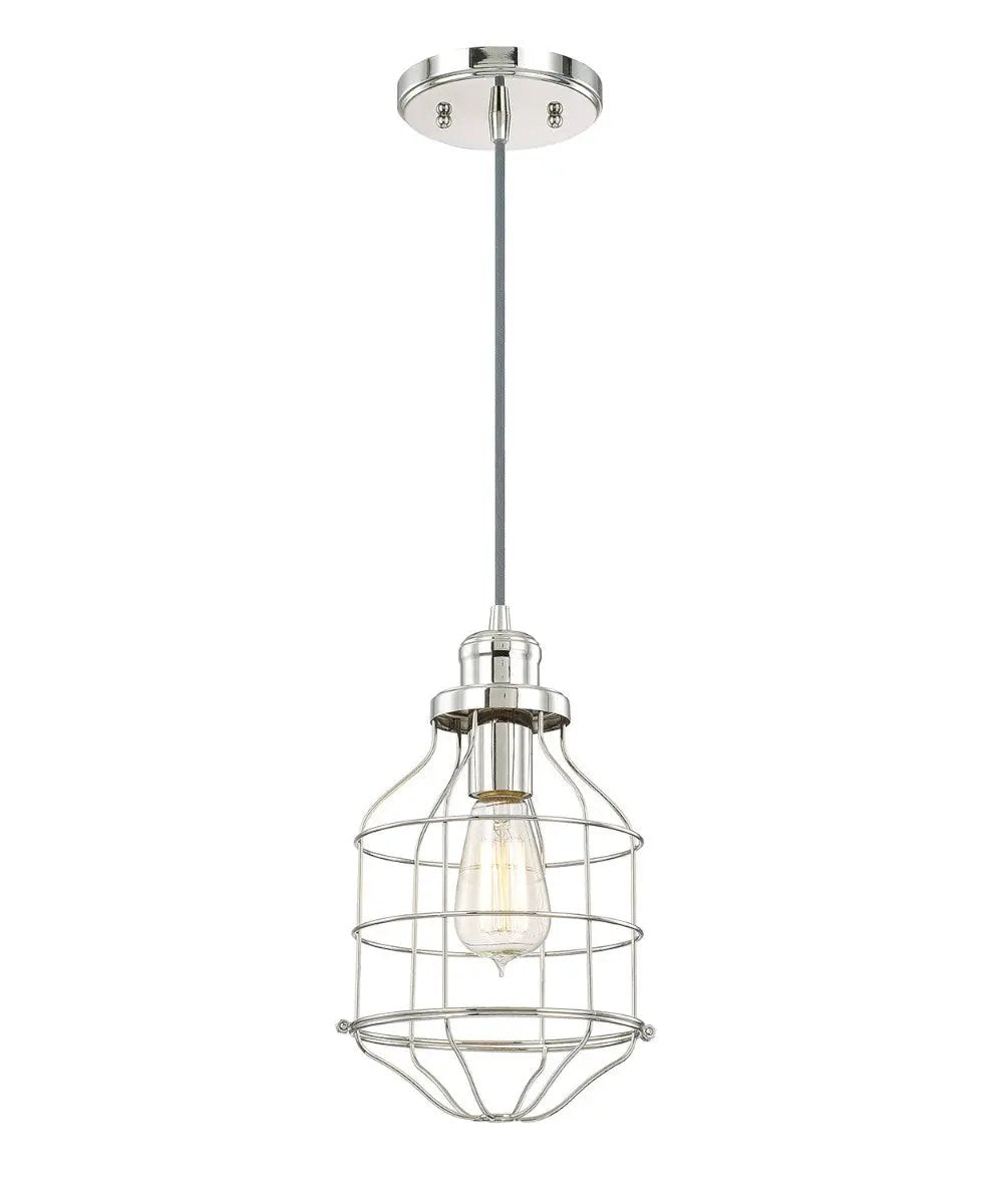 Cage Pendant Light | One Light 7.5W x 12H | Polished Nickel Daudin | 96 Inch Cord