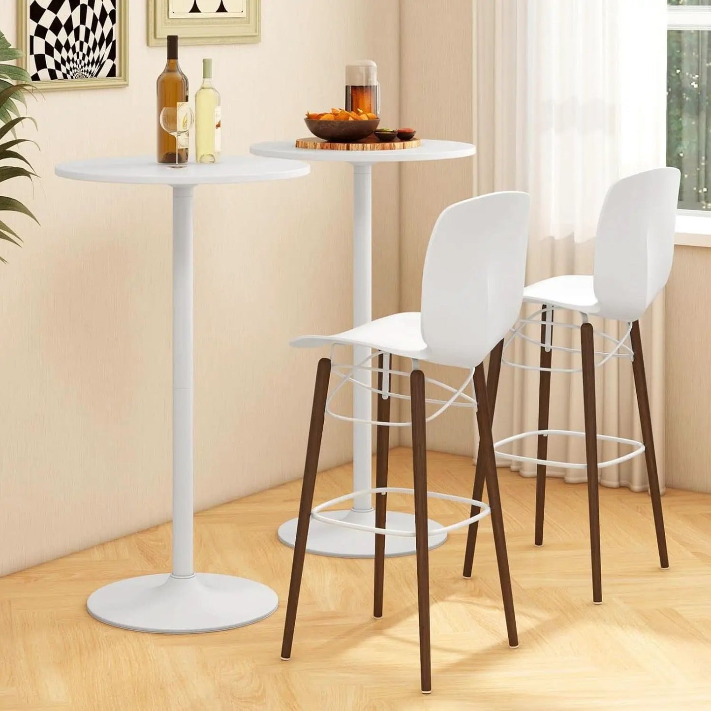 Round Height-Adjustable White Bistro Table Bar Home from PriceLows™