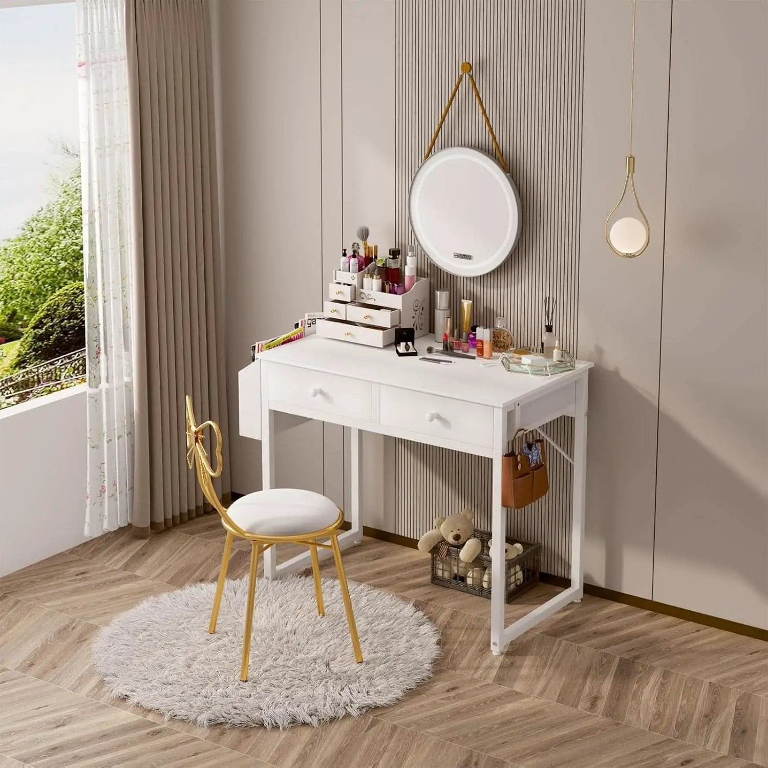 White Desk With Drawers 32 Inch Space Saving Home Office Desk from PriceLows™