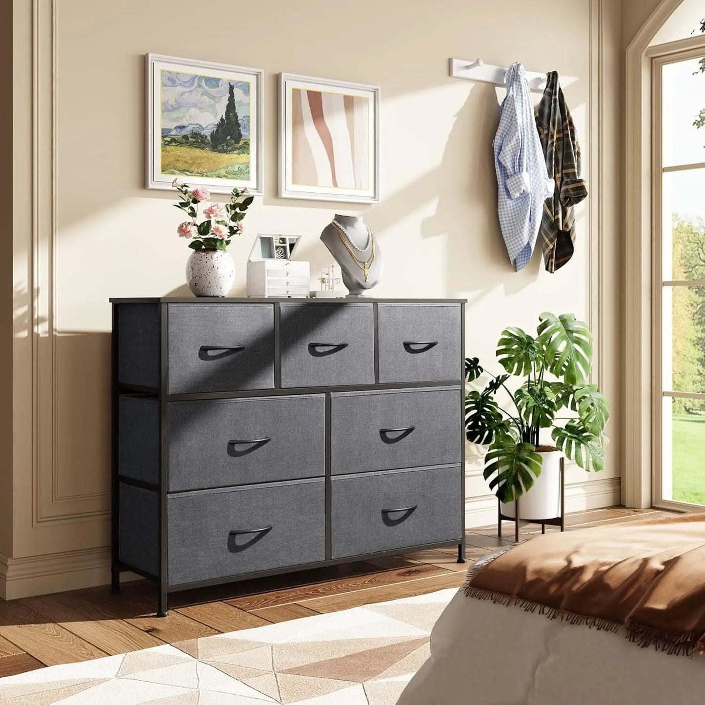 Dark Grey Dresser TV Stand With Fabric Drawers For 45 Inch TV from PriceLows™