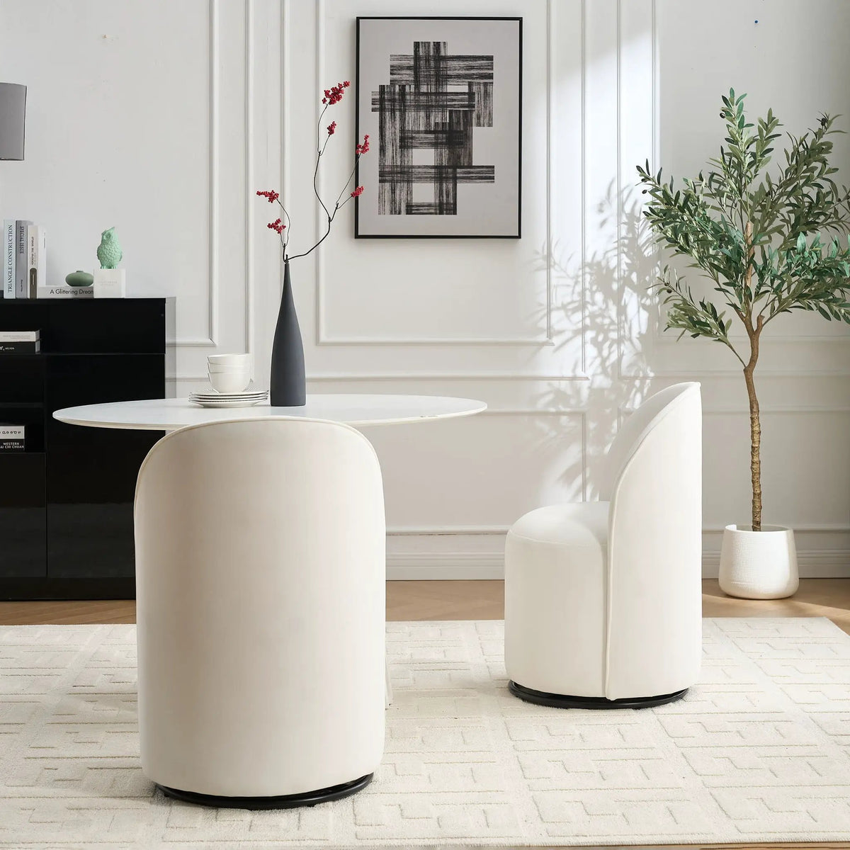 360 Degree Swivel Barrel Chair | Armless Dining Chair | Compact Design | Cozy Upholstery