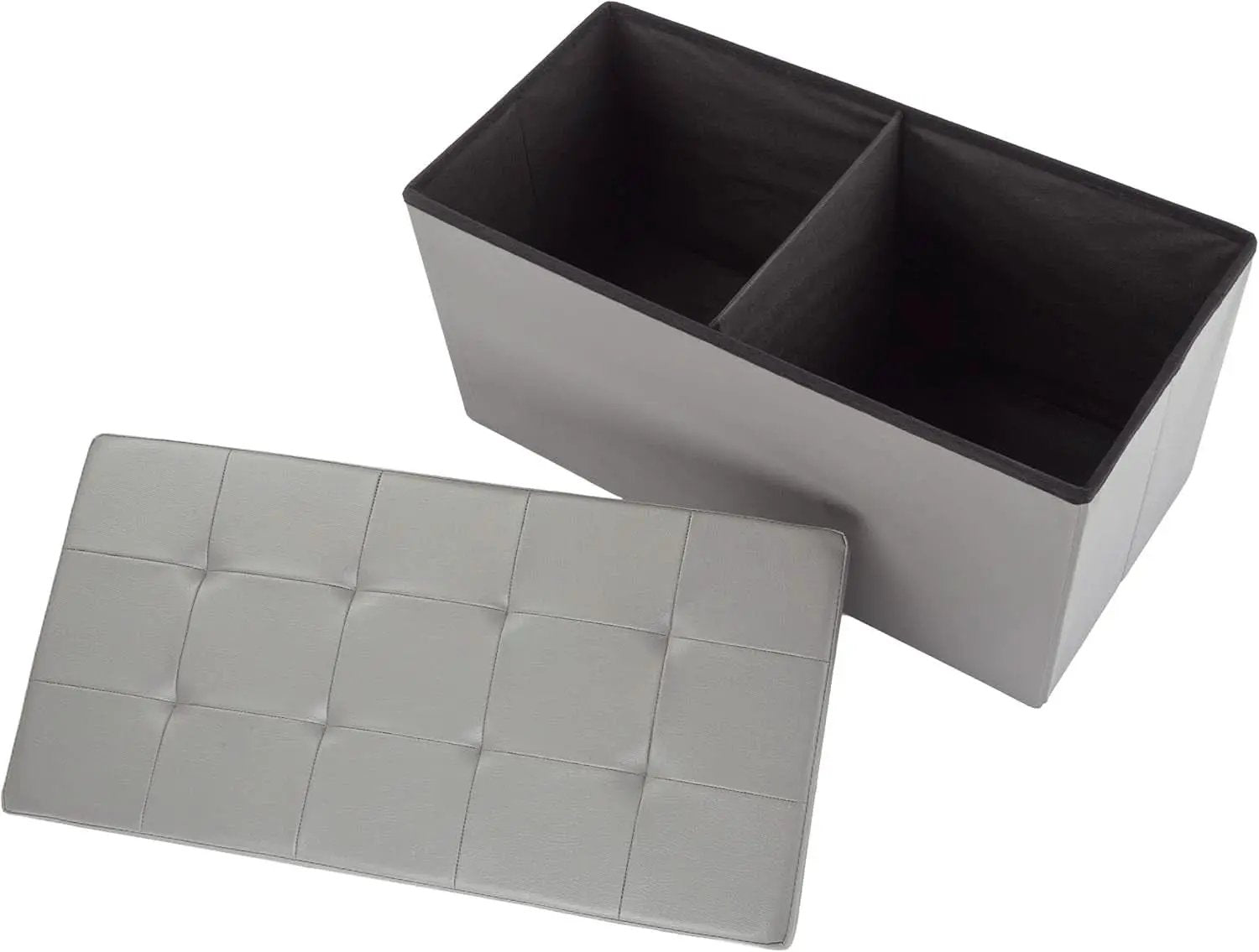 Storage Ottoman Bench 30 Inch Gray Removable Divider from PriceLows™