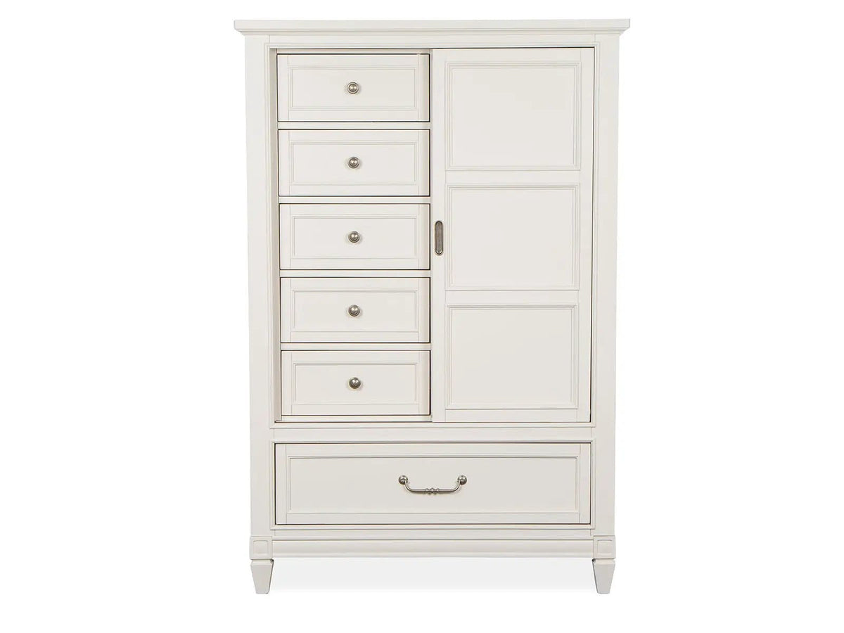 Willowbrook Door Chest | 20 x 44 x 65.38 in | Veneer & Wood | Egg Shell White With Slight Rub Through