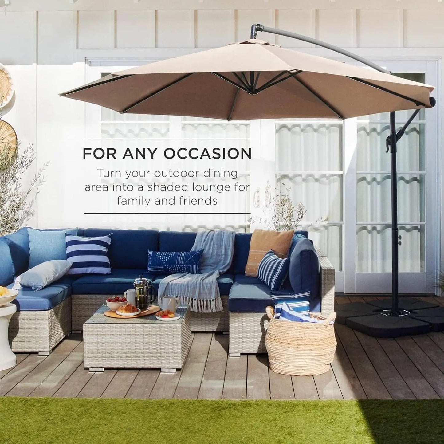 10 Ft Offset Patio Umbrella With Easy Tilt Adjustment And 8 Ribs Polyester Shade For Backyard Poolside from PriceLows™