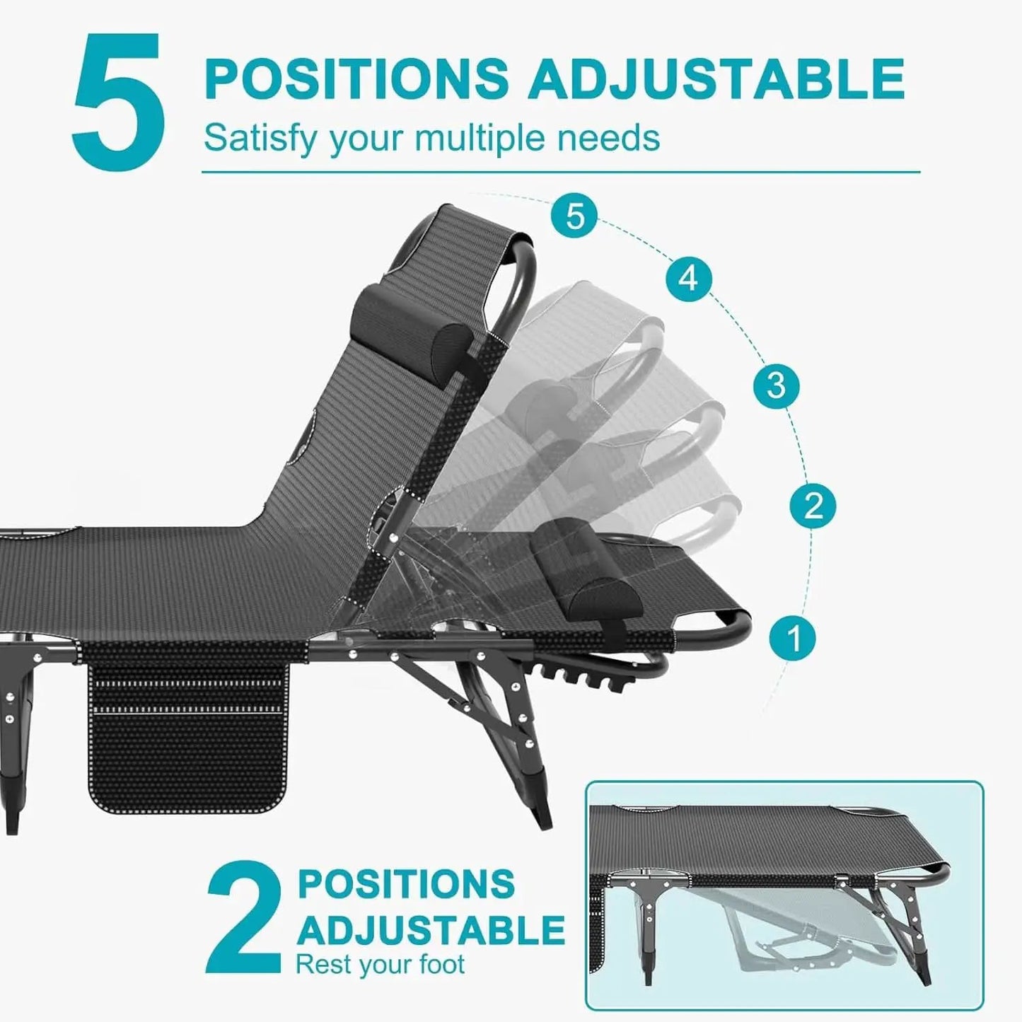 Five Position Adjustable Padded Outdoor Lounge Chair from PriceLows™
