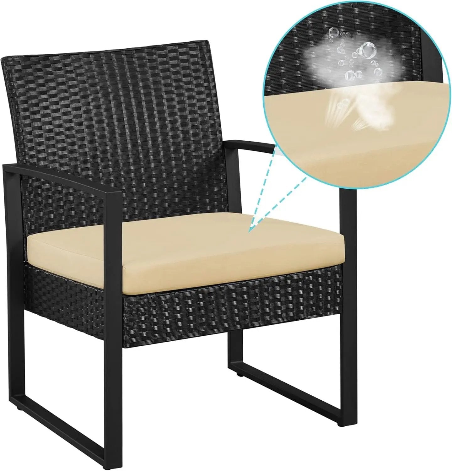 3 Piece Rattan Bistro Set Outdoor Furniture With 2 Chairs And Tempered Glass Coffee Table Black And Khaki from PriceLows™