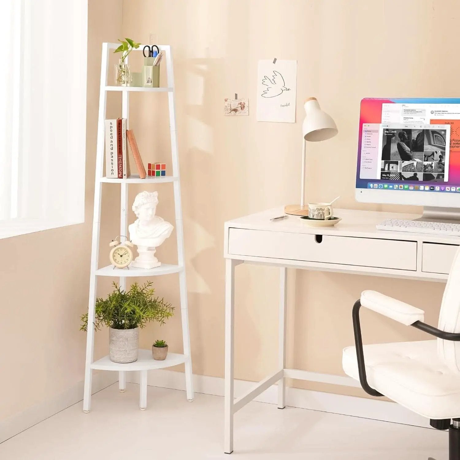 4 Tier Corner Shelf With Metal Frame Tall Bookshelf from PriceLows™