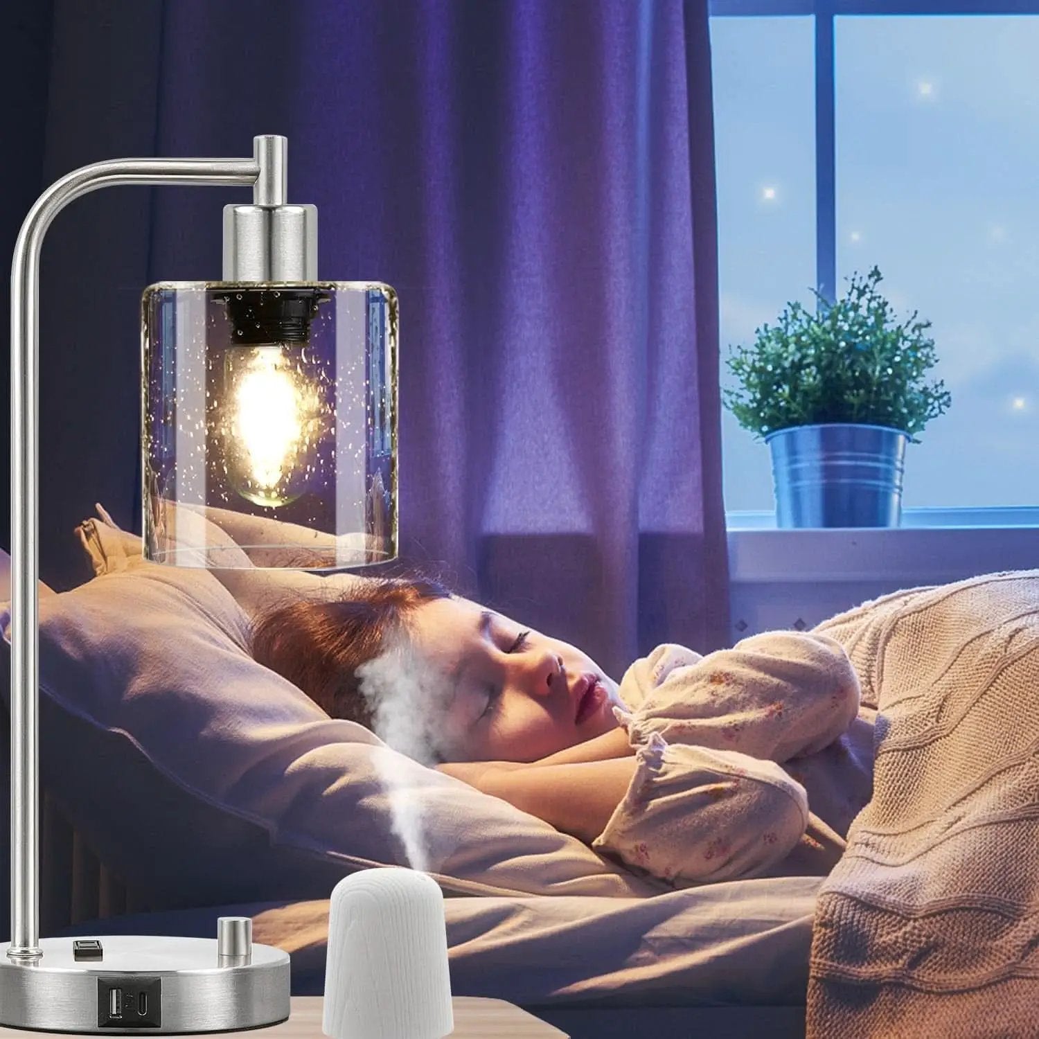 Set Of 2 Industrial Table Lamps With Glass Shade And Stepless Dimming from PriceLows™