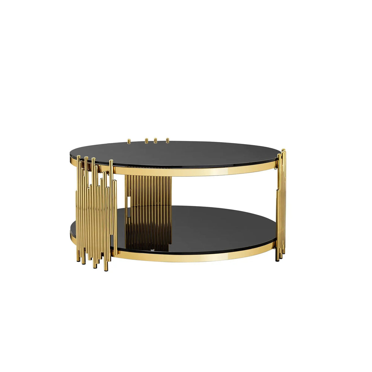 Round Side Table | Double Layer Tempered Glass Top | Mirror Finish Stainless Steel Frame | 21.65 Inch Height