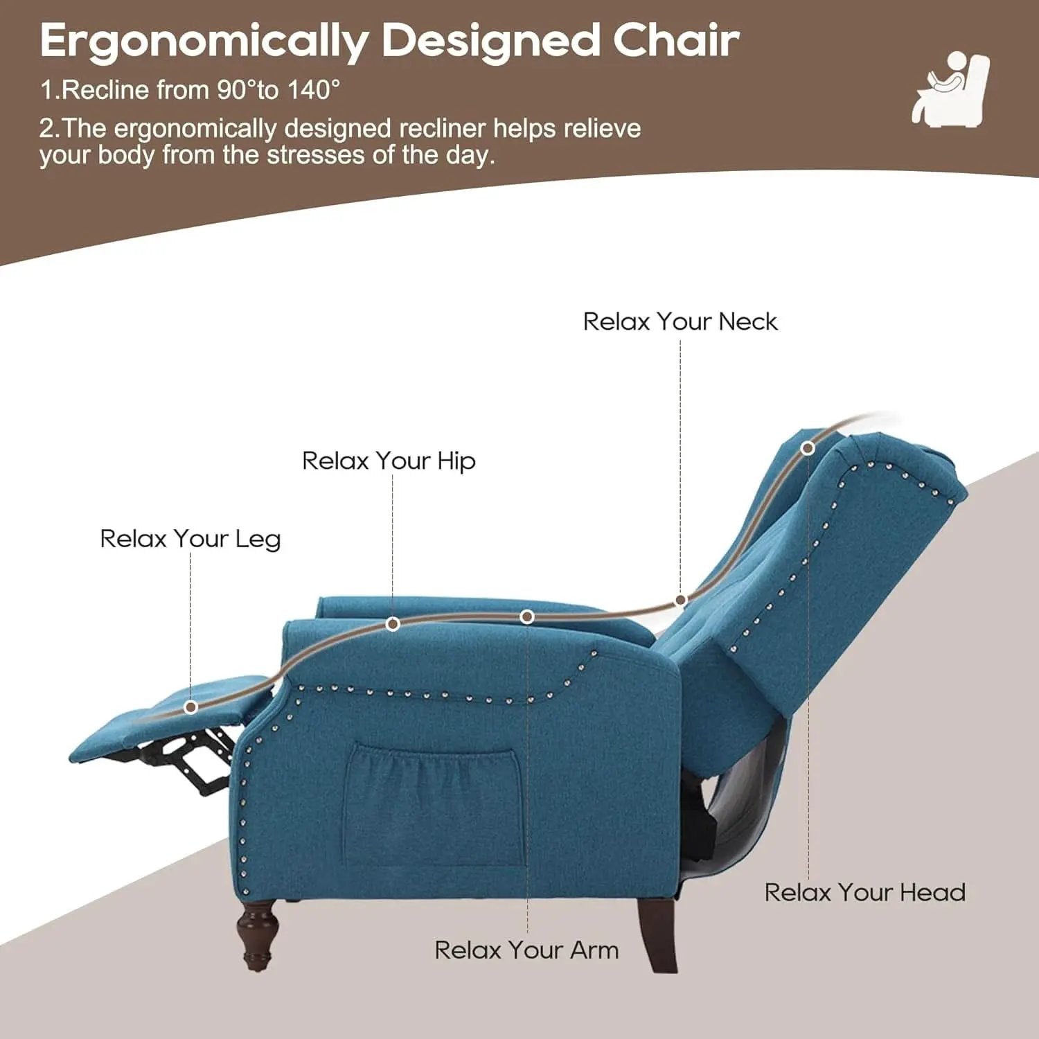 Wingback Recliner Chair With Massage And Heat Tufted Fabric from PriceLows™