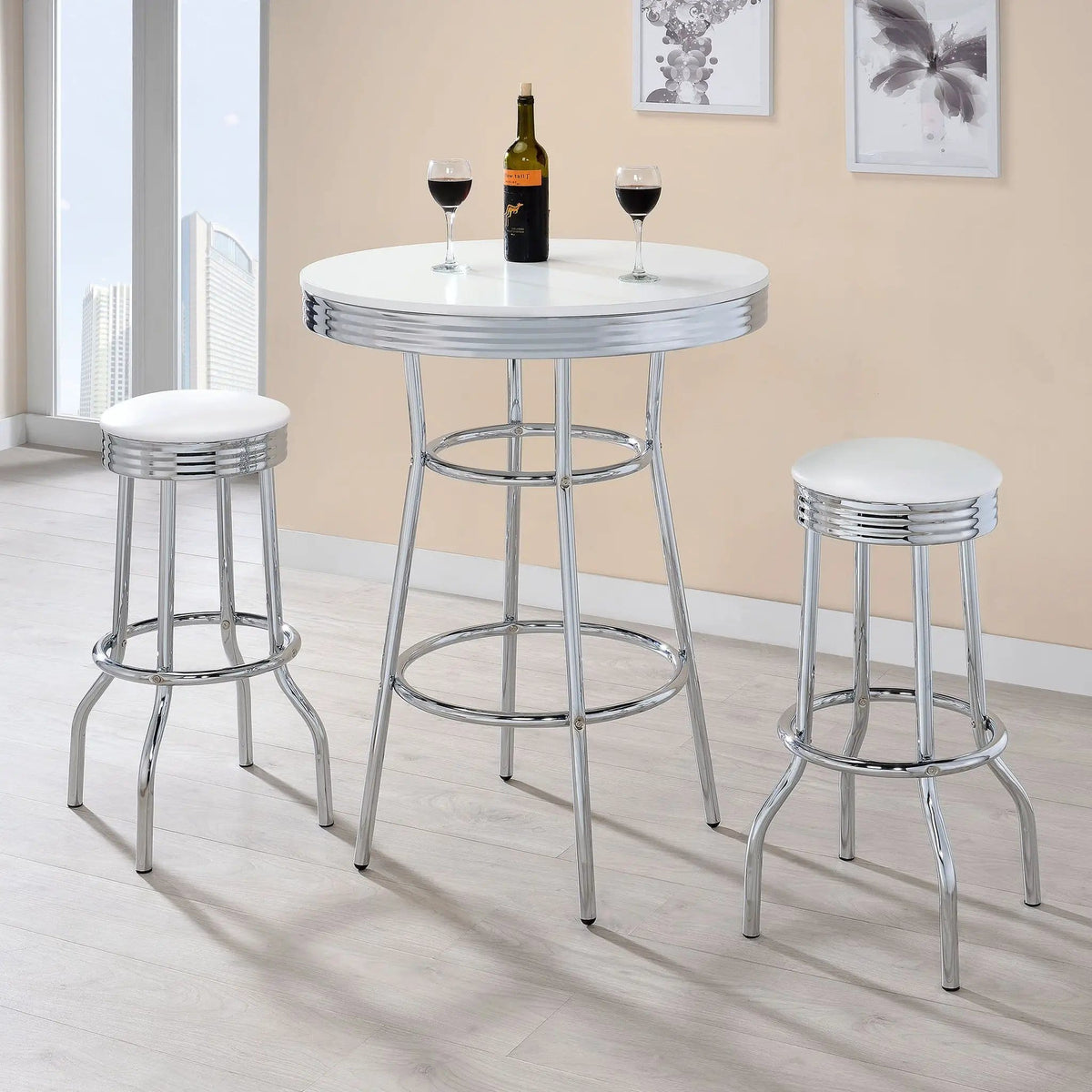 Retro Round 30-inch 1950's Bistro Pub Height Bar Table | 30 x 30 x 41.75 in | Home Furniture | White