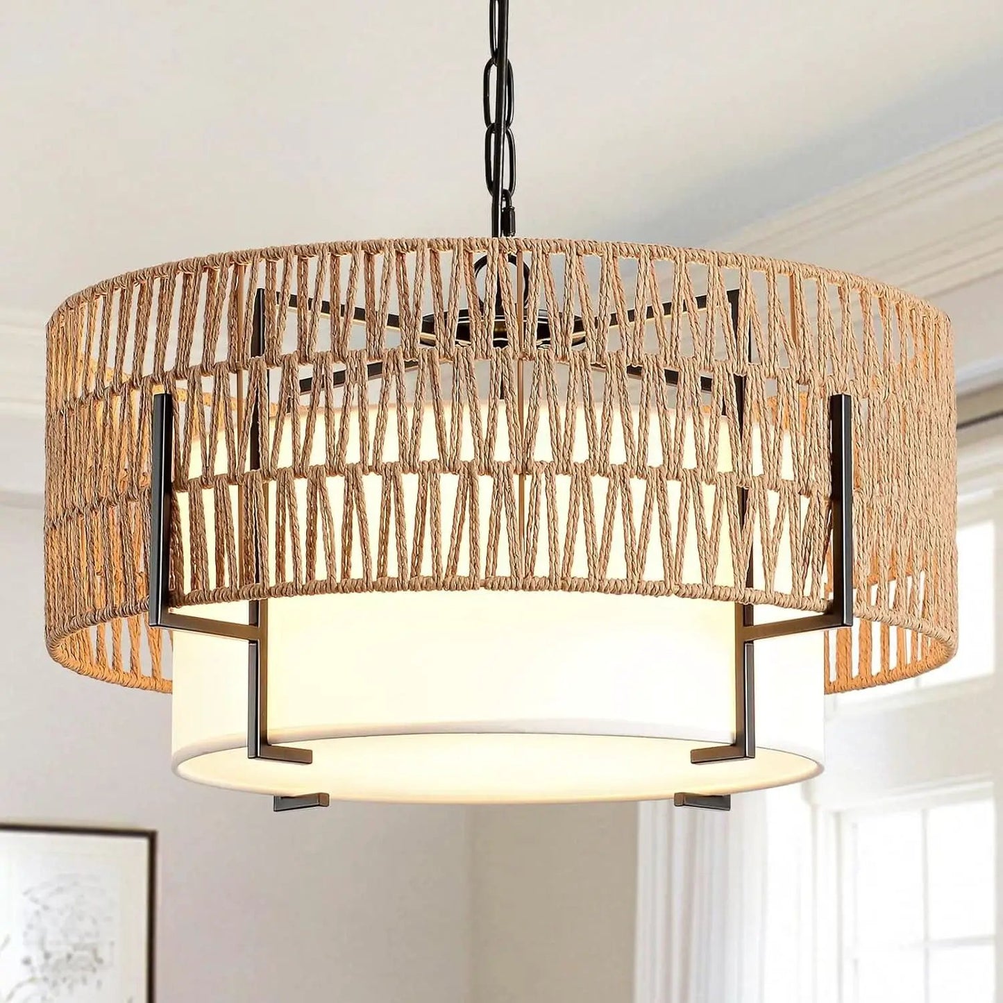 Boho Rattan Chandelier Pendant Light Natural Finish from PriceLows™