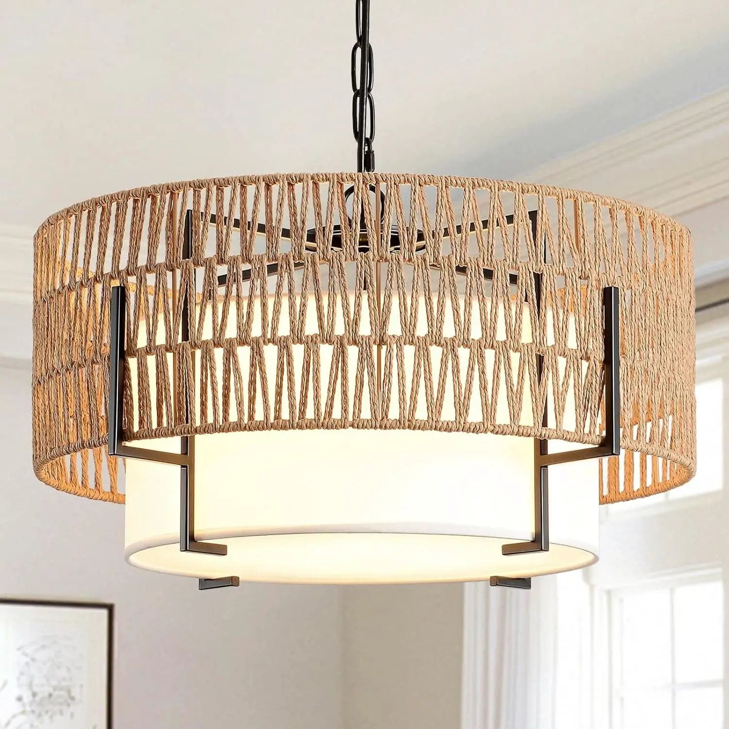 Boho Rattan Chandelier Pendant Light Natural Finish from PriceLows™