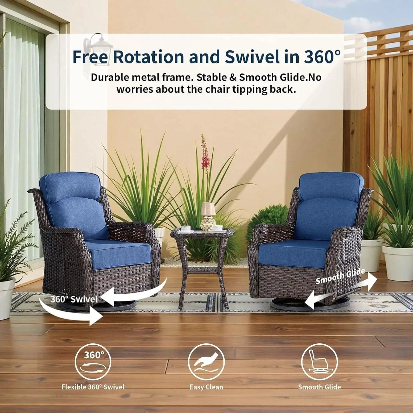 Comfortable Wicker Swivel Rocker Chairs With Side Table from PriceLows™