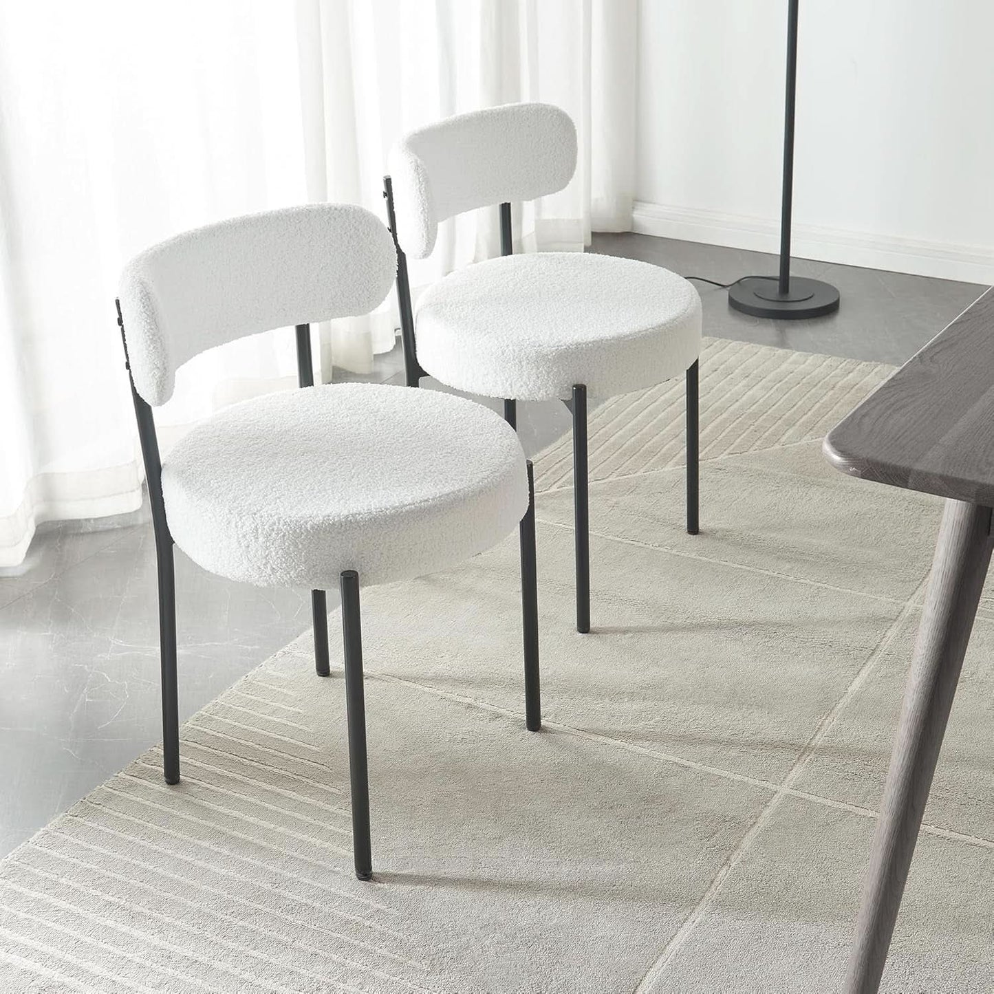 White Boucle Dining Chairs Set Of 2 For Dining Room from PriceLows™