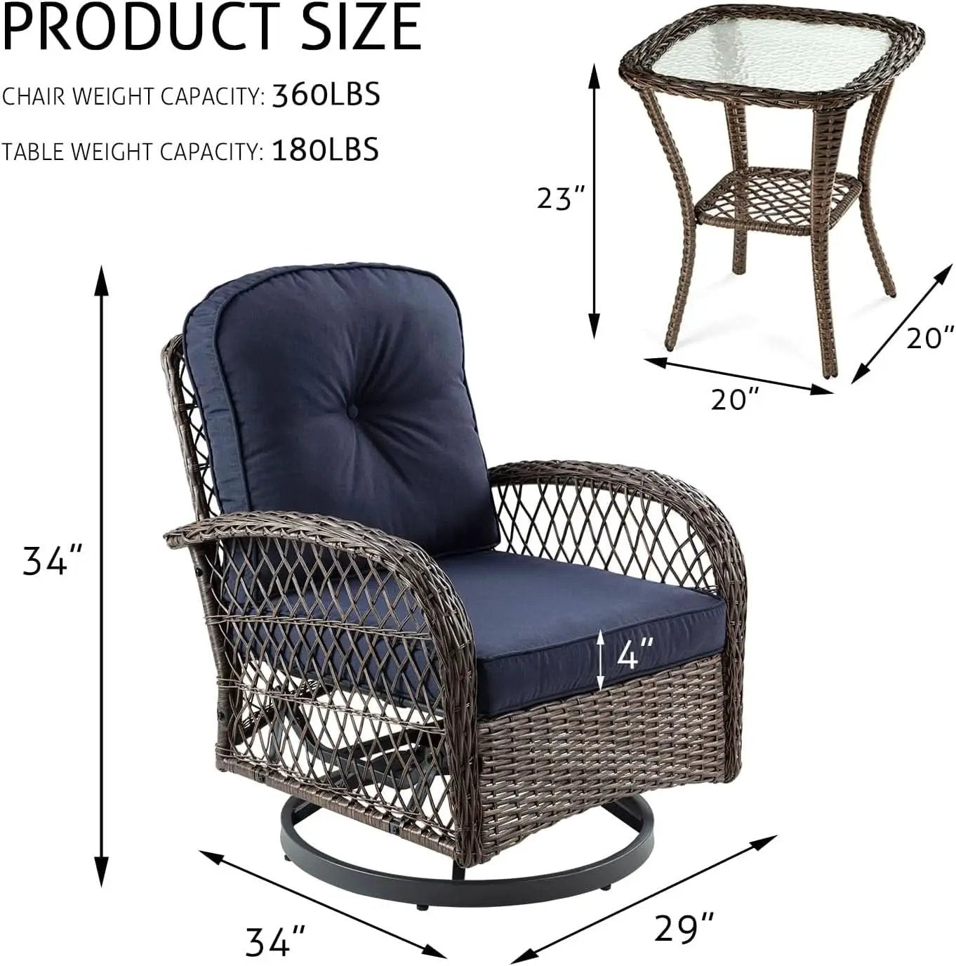 Outdoor Wicker Swivel Glider Rocker Patio Furniture Set from PriceLows™