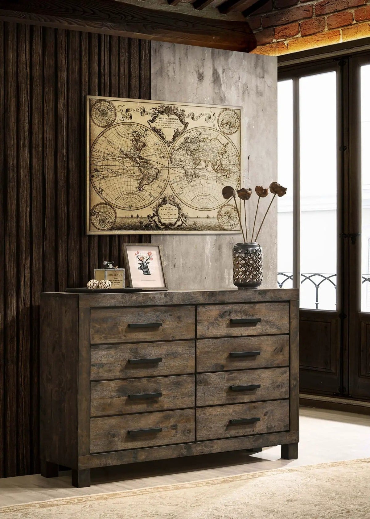 Woodmont 8-drawer Dresser Rustic Golden | 57.5 x 16.25 x 39 in | Wood | Brown