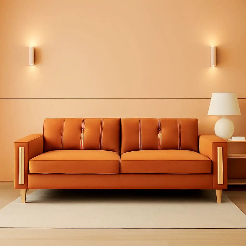 2 Piece Orange Velvet Loveseat Couch Set With Gold Metal Legs 86 Inch Living Room Sofa With 4 Pillows from PriceLows™
