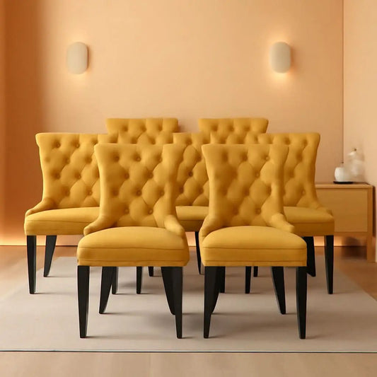 Gold Velvet Tufted Dining Chairs With Ring Pull Trim from PriceLows™