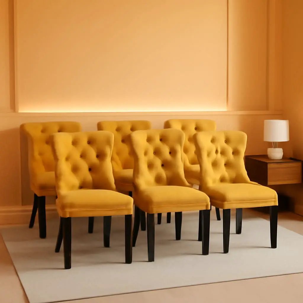 Gold Velvet Tufted Dining Chair With Ring Pull Trim from PriceLows™