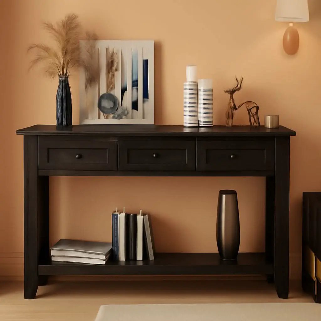 Black Console Table 55In Wide With 3 Drawers And Shelf from PriceLows™