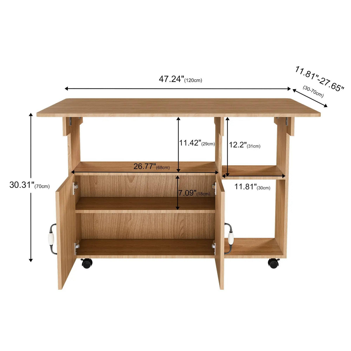 Multi Functional Folding Table With Storage Shelves And Wheels Island | 3 Pieces | Home Furniture | Home