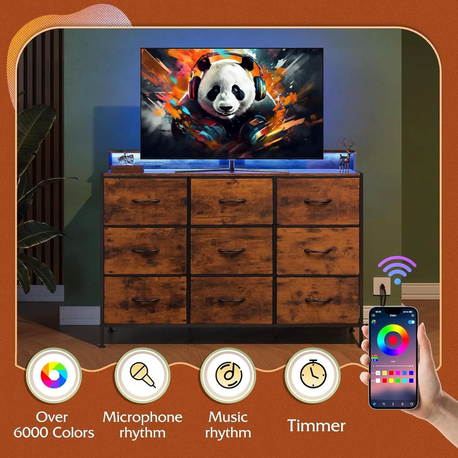 Dresser TV Stand 55 Inch With LED Lights For Bedroom from PriceLows™