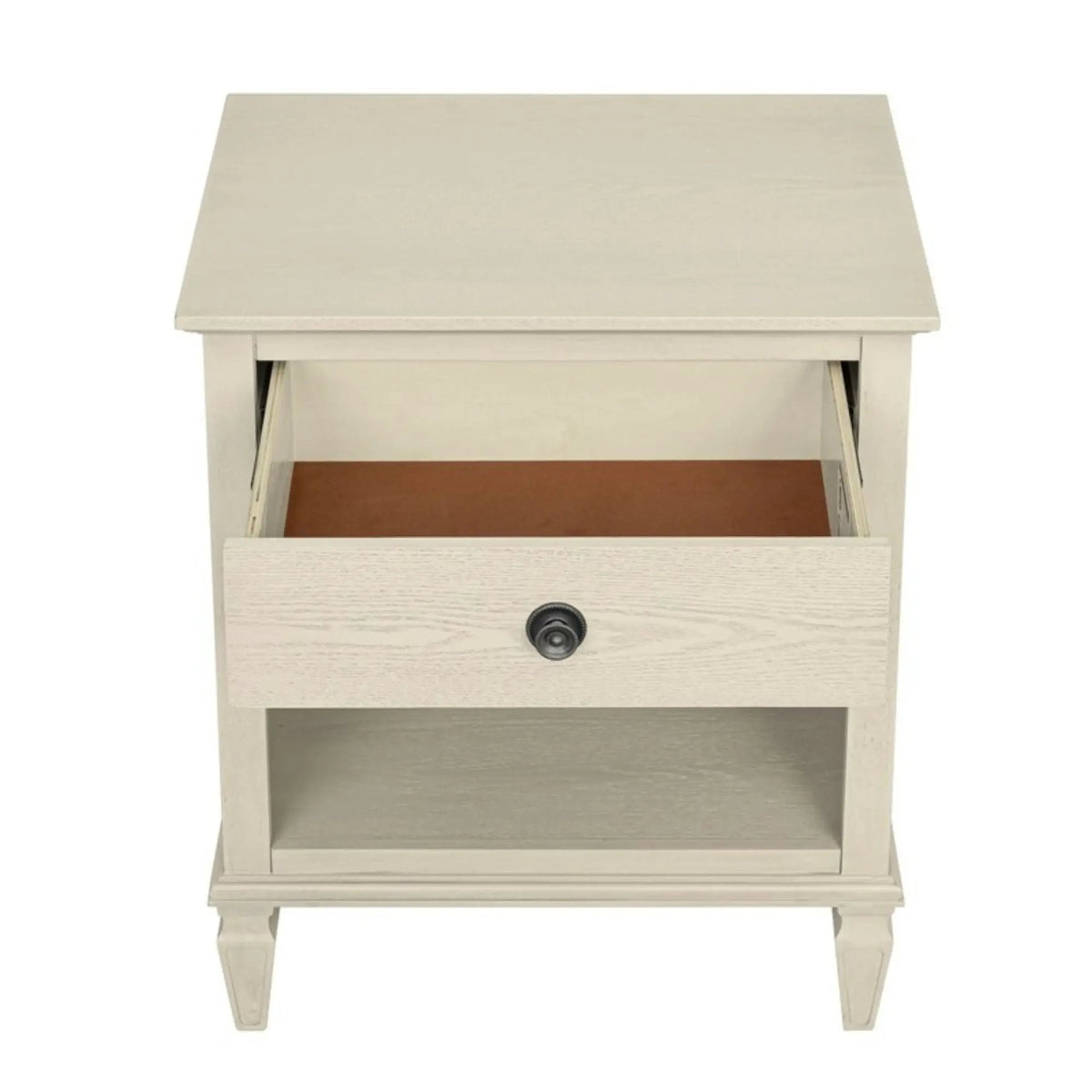 Victoria Nightstand | French-Inspired Design | Wire Brush Finish | 1 Drawer And Open Shelf