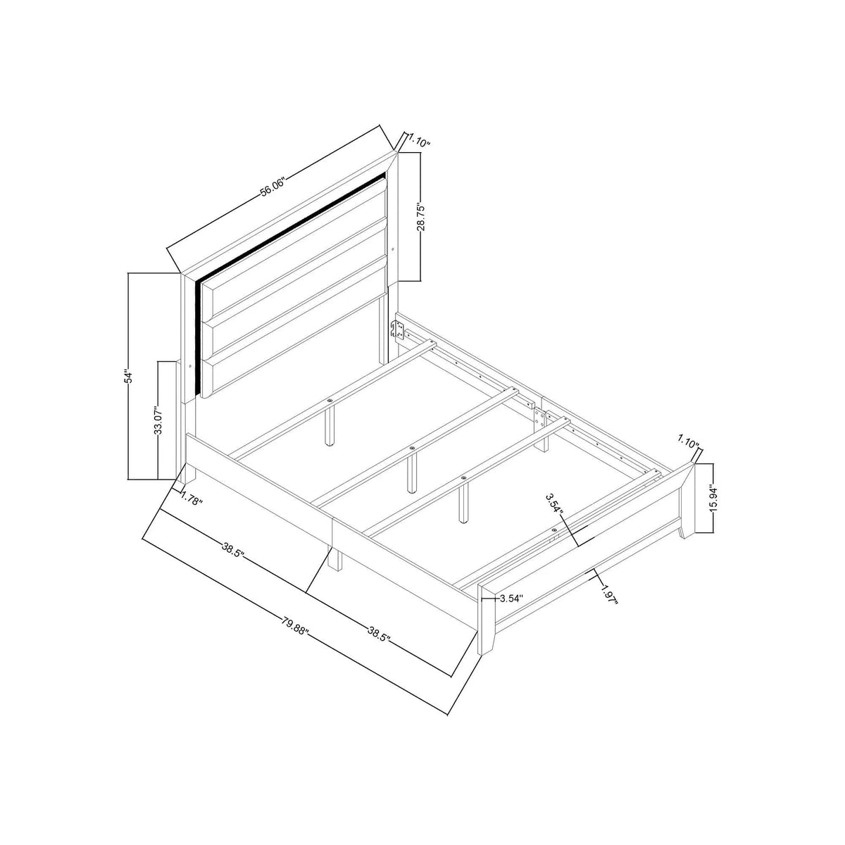 Carlos Modern Design Bed With LED | 3 Pieces | Wood | Bedroom