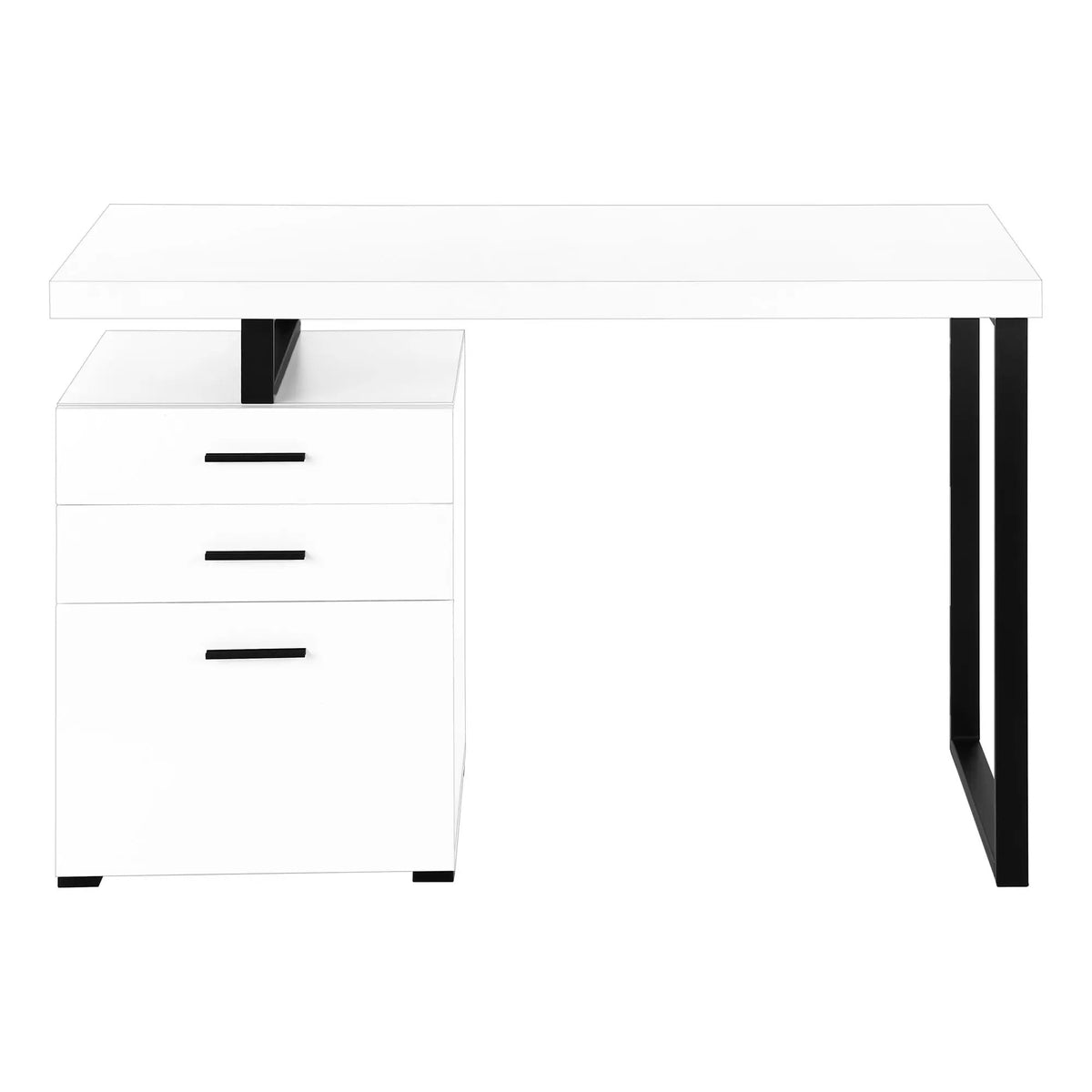48 Inch Reversible Computer Desk | Laminate Finish | U-Shaped Metal Legs | Ample Storage Drawers