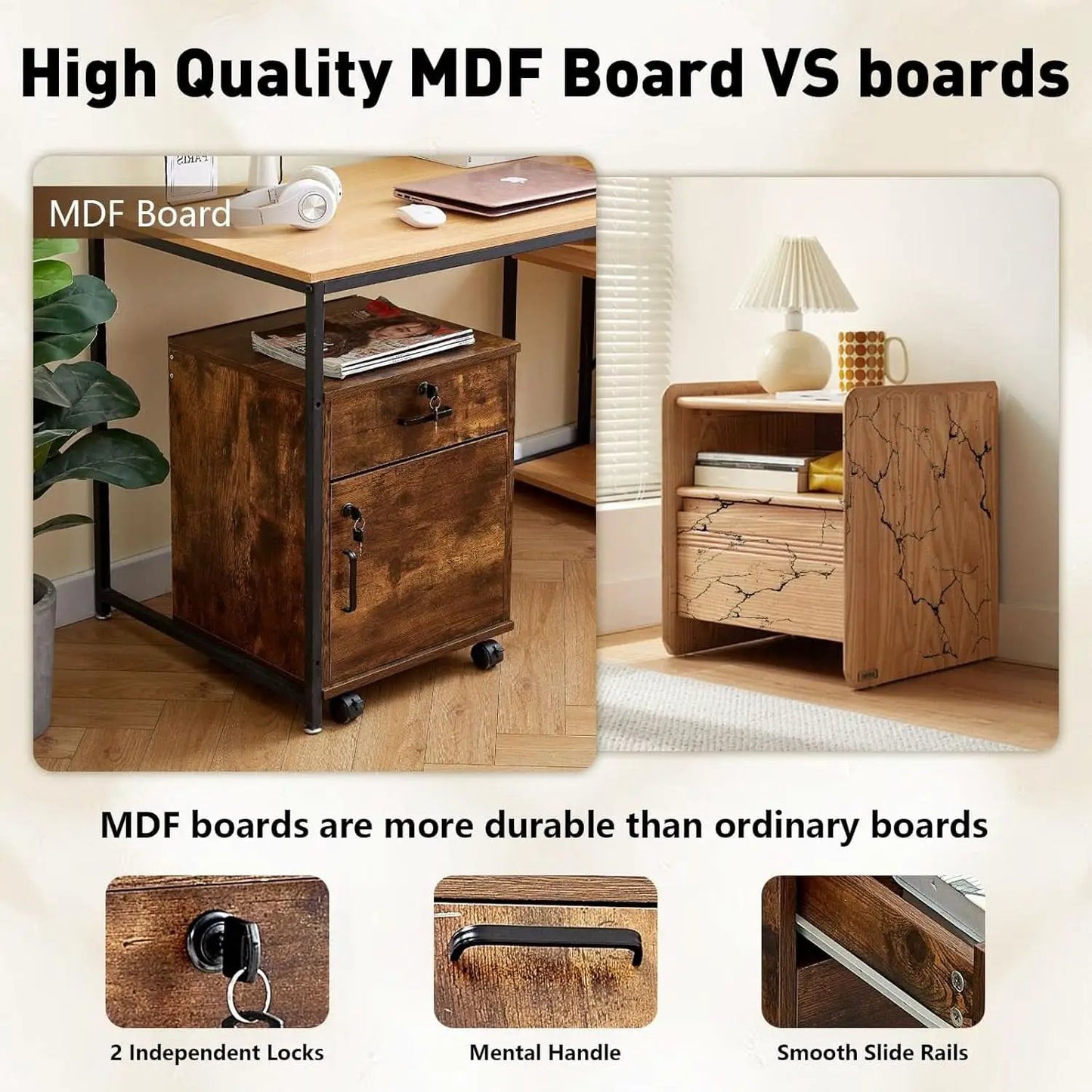 Mobile Lockable File Cabinet With Drawer Door Rustic Brown from PriceLows™