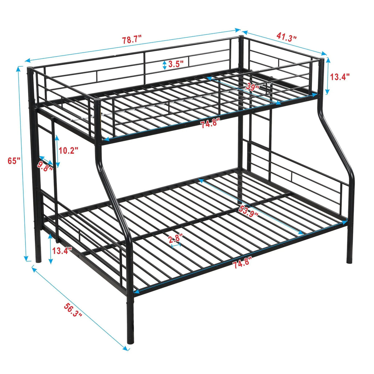 Modern Metal Bunk Bed | Steel Frame | Safe Stairs | Space-Saving Design
