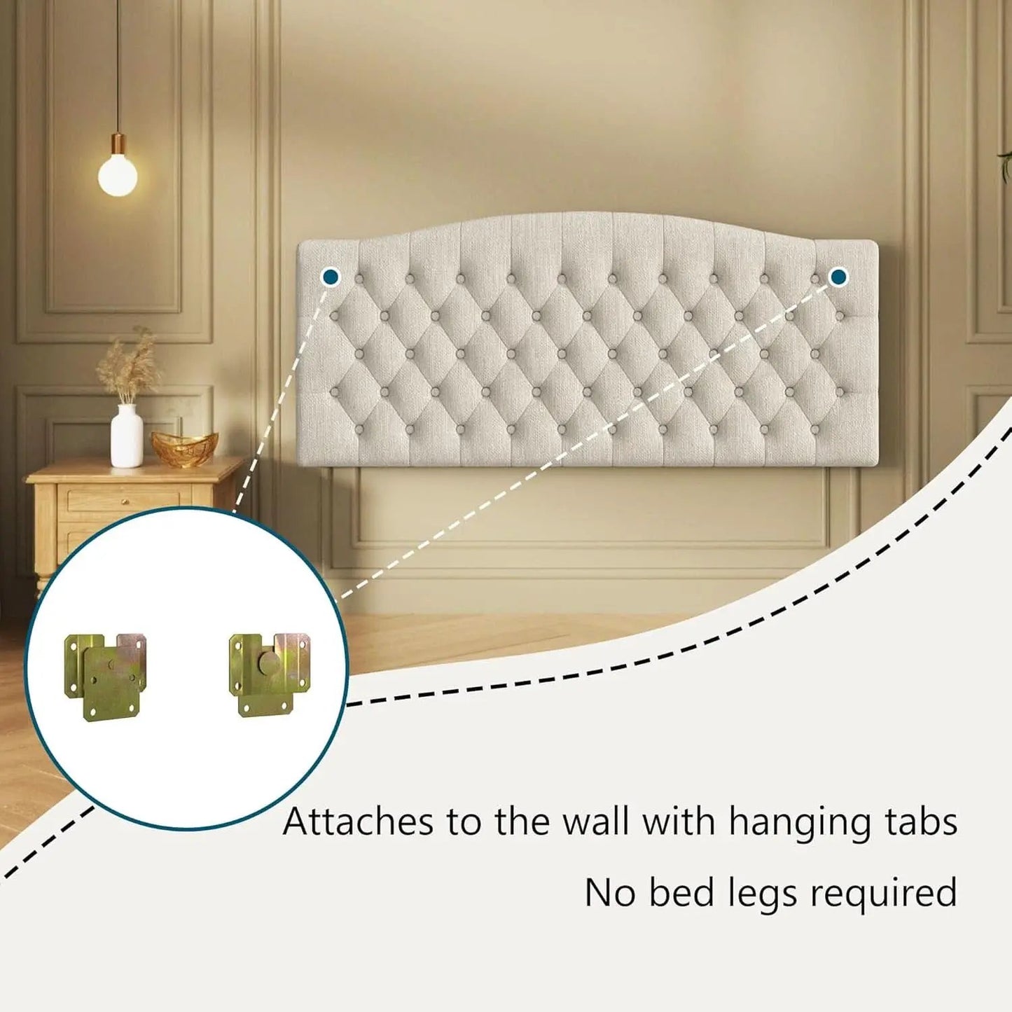 Tufted Linen Upholstered Headboard for Queen Full Beds from PriceLows™