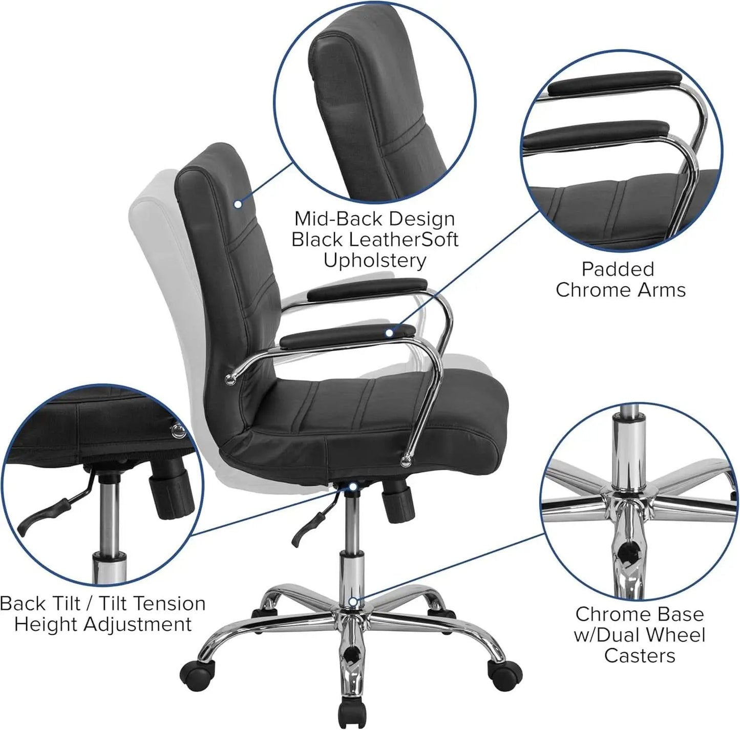 Desk Chair Black Adjustable Office Chair Home Study from PriceLows™