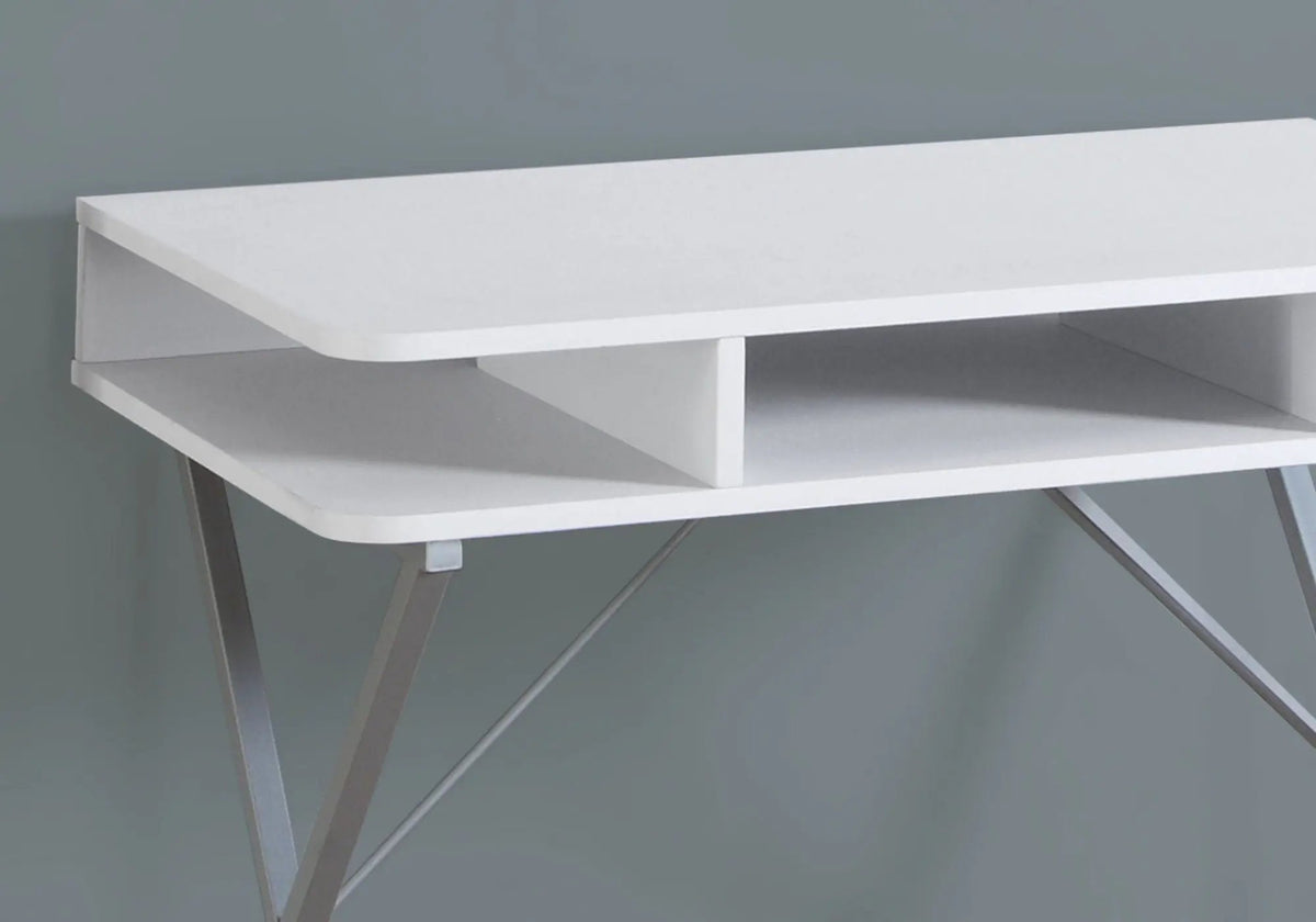 White Computer Desk | 31.5 Inch Width | 3 Open Storage Shelves | Modern Convenient Design