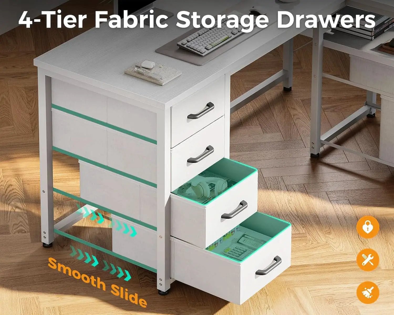 L Shaped Computer Desk 6 Drawers Power Outlet 55In White from PriceLows™