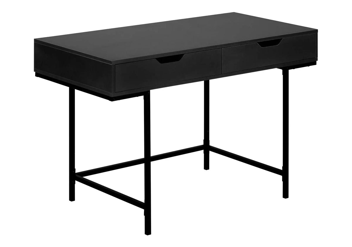 Stone-Look Computer Desk | Two Storage Drawers | Metal Base | 47.25 Inch Length