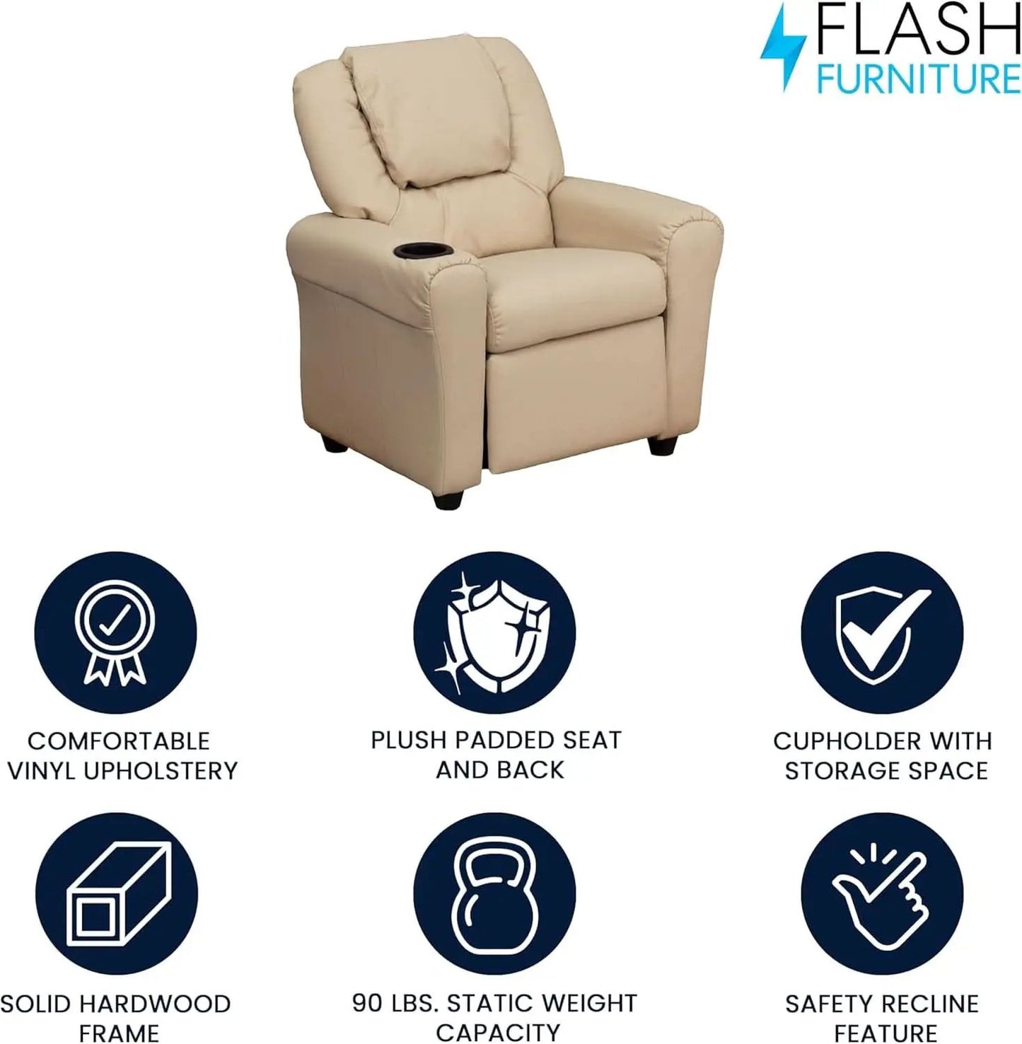 Beige Kids Recliner With Cup Holder For Cozy Seating from PriceLows™