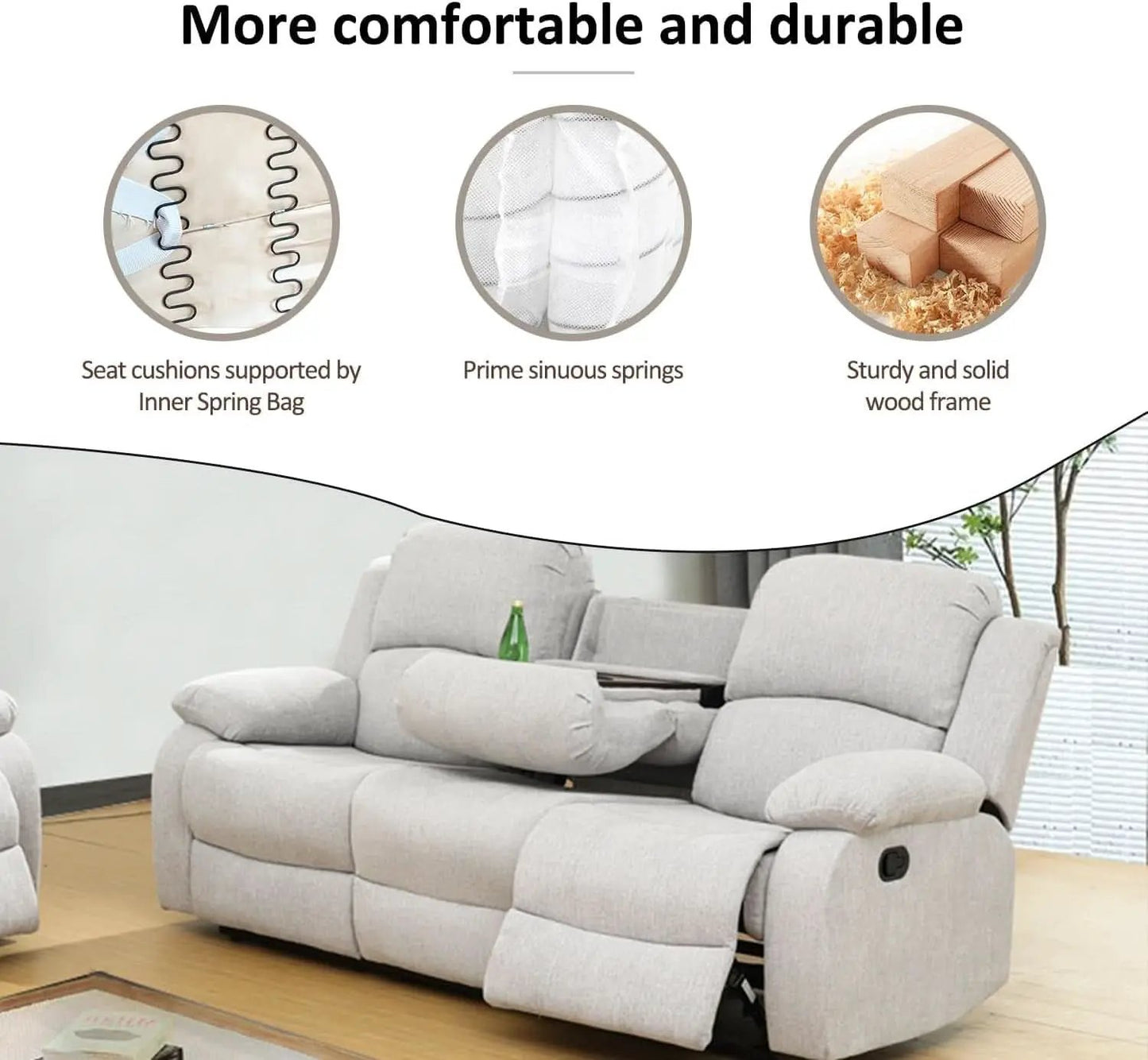 Grey White Microfiber Leather Recliner Sofa Set Living Room from PriceLows™
