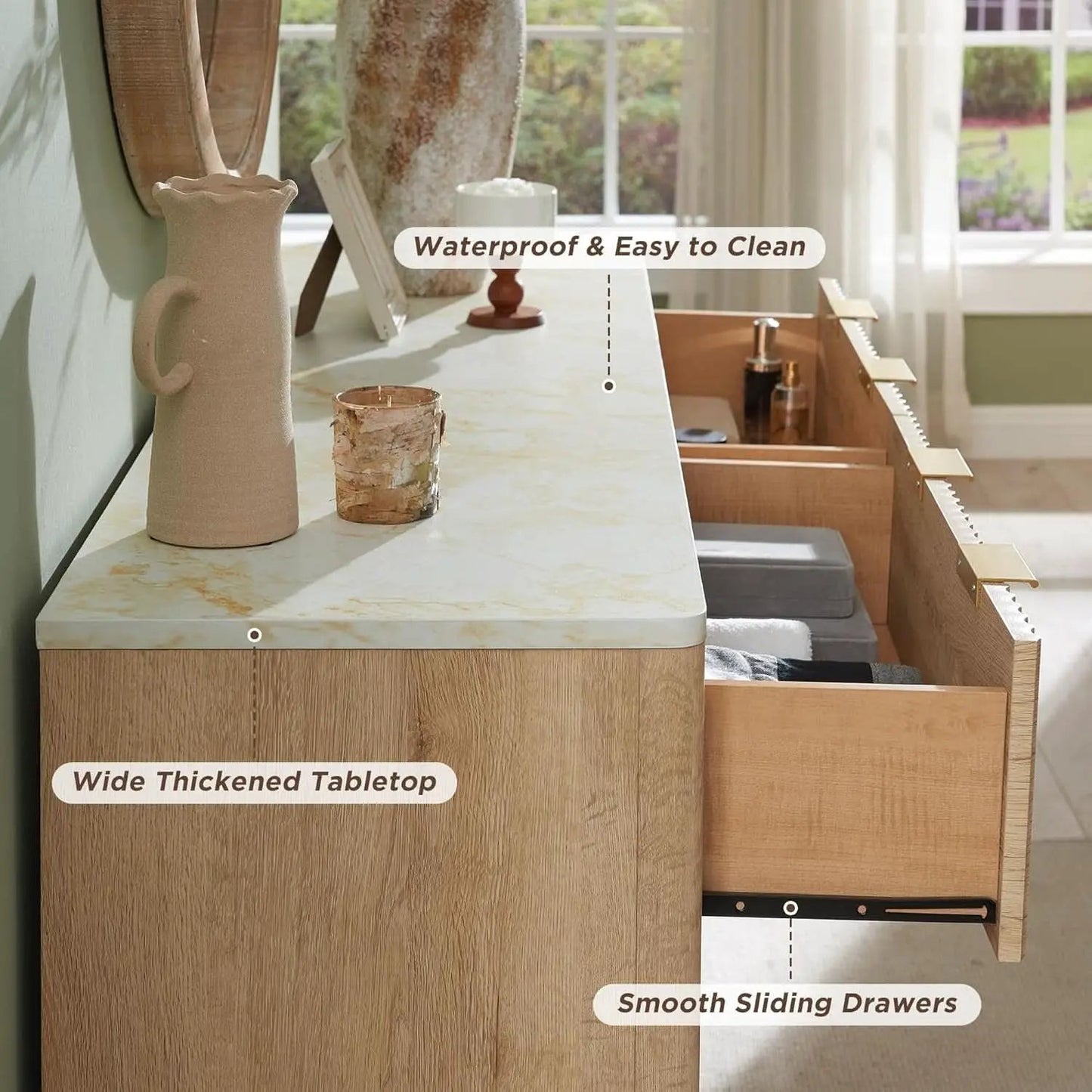 Natural Oak Dresser With Faux Marble Top Bedroom Furniture from PriceLows™
