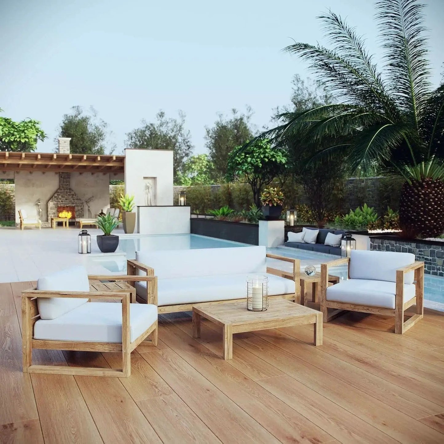 Natural White Teak Wood Outdoor 6-Piece Sectional Sofa Set from PriceLows™