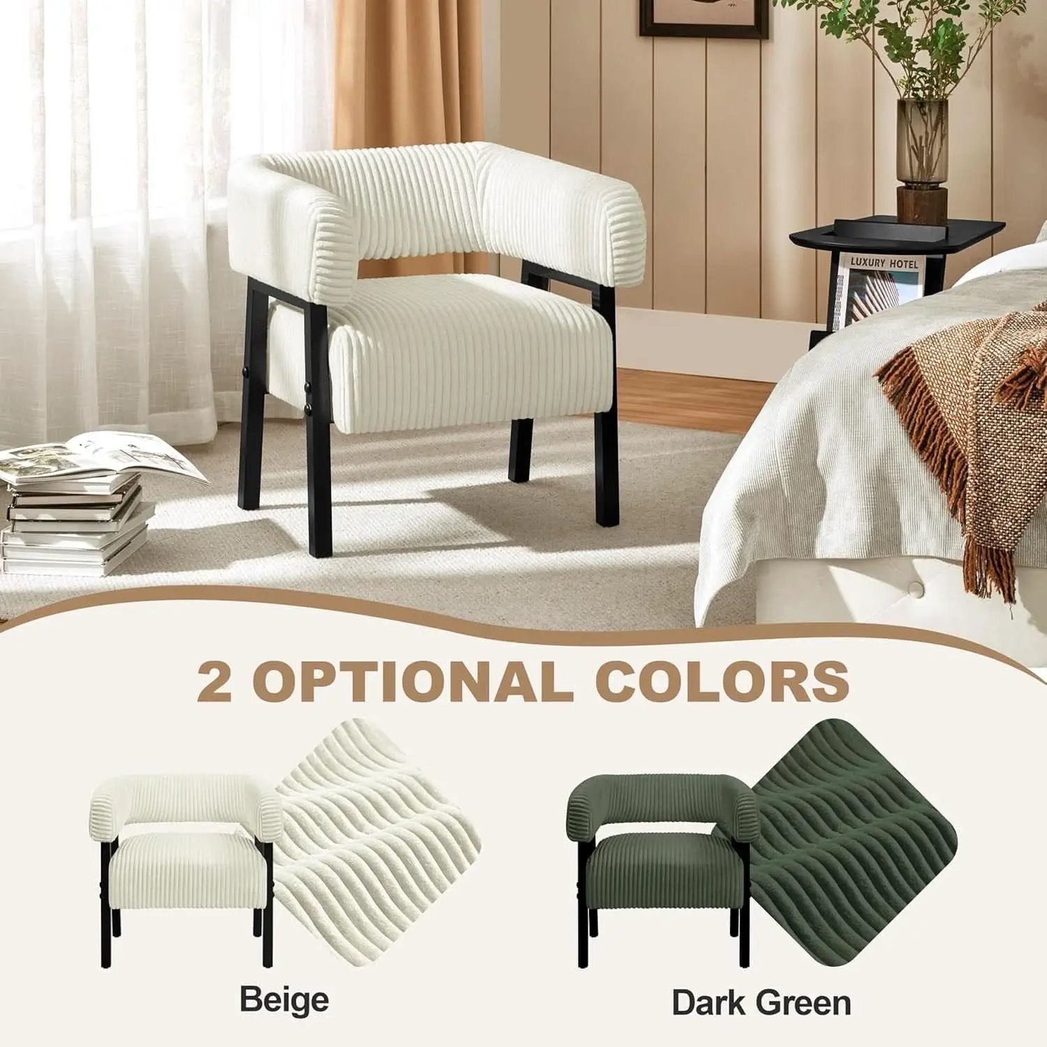 Beige Corduroy Barrel Chair With Pocket Coil Support from PriceLows™